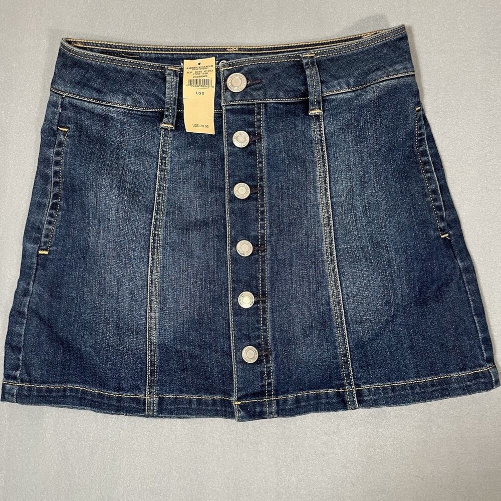American Eagle Outfitters Stretch A-Line Skirt Womens 0 Blue Denim Button Casual